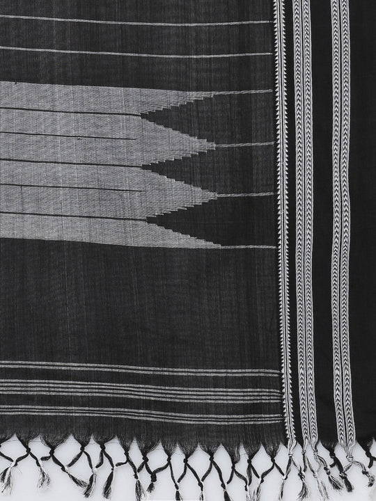Plain jet black ilkal cotton saree