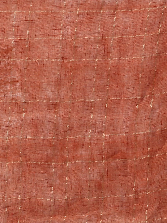 Rust brown jamdani linen handloom saree
