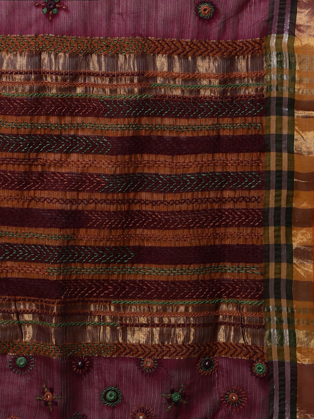 Hand embroidery magenta cotton saree
