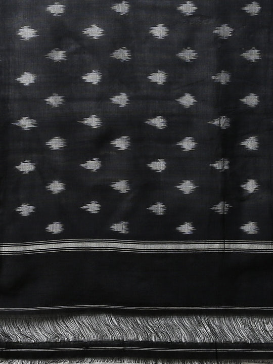 Grey white ikat handloom cotton saree