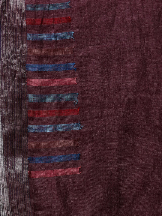 Wine color jamdani handloom linen saree