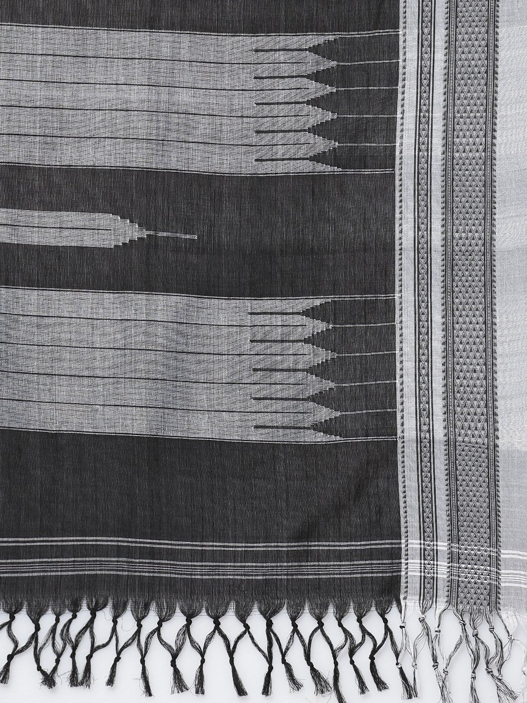 White striped grey ilkal cotton saree