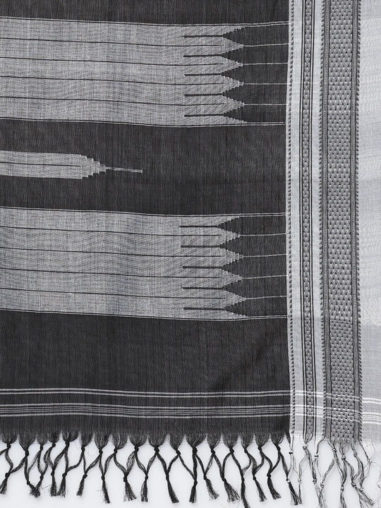 White striped grey ilkal cotton saree