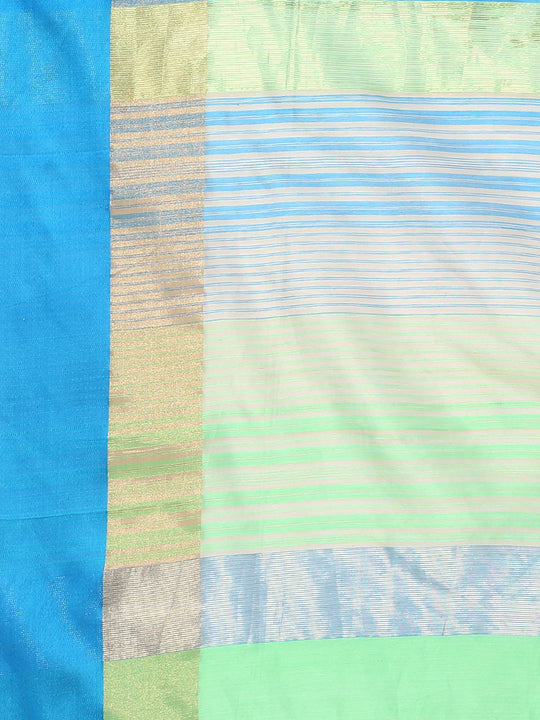 Beige & blue silk cotton maheshwari saree
