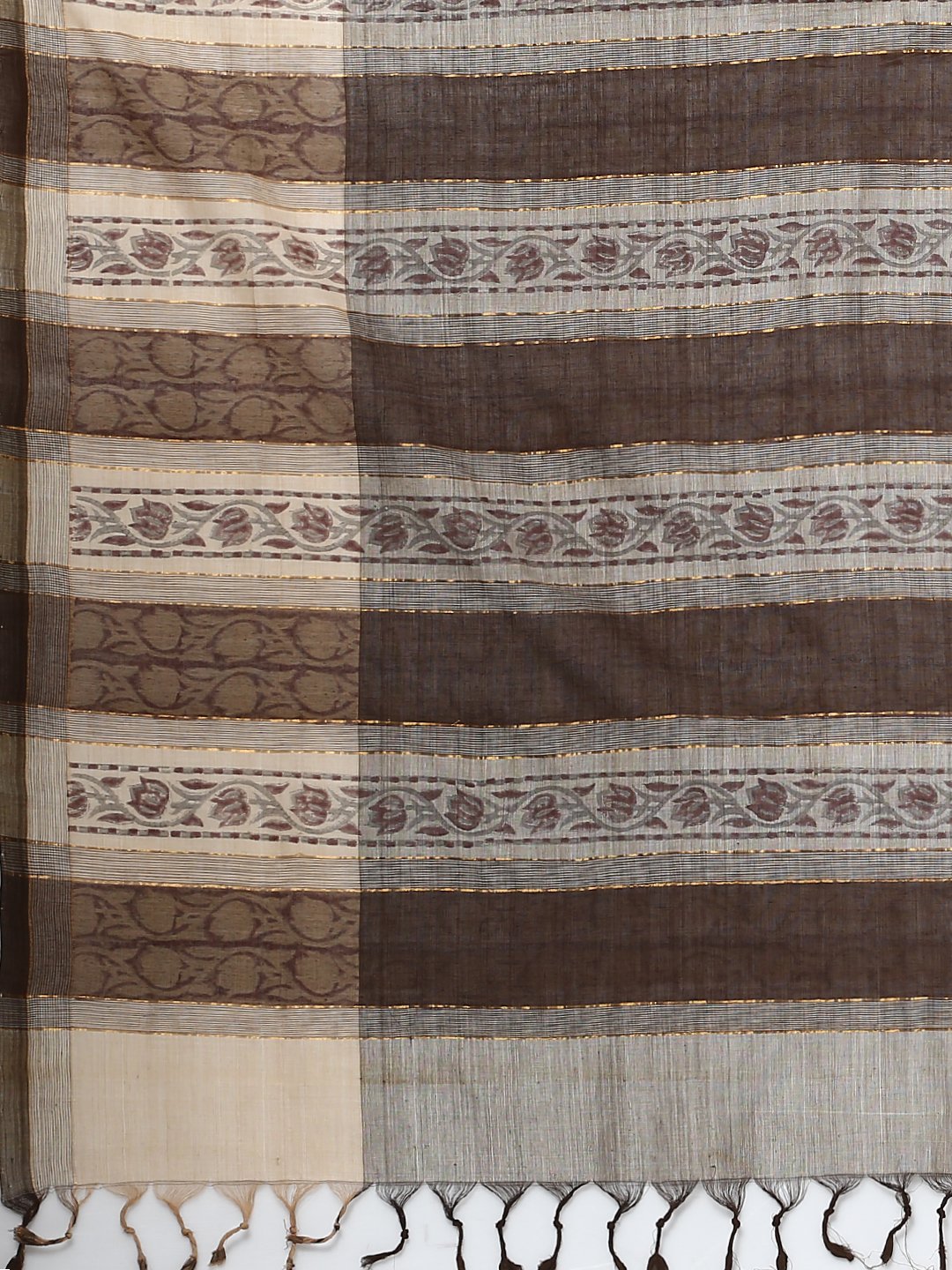 Light grey block print cotton saree
