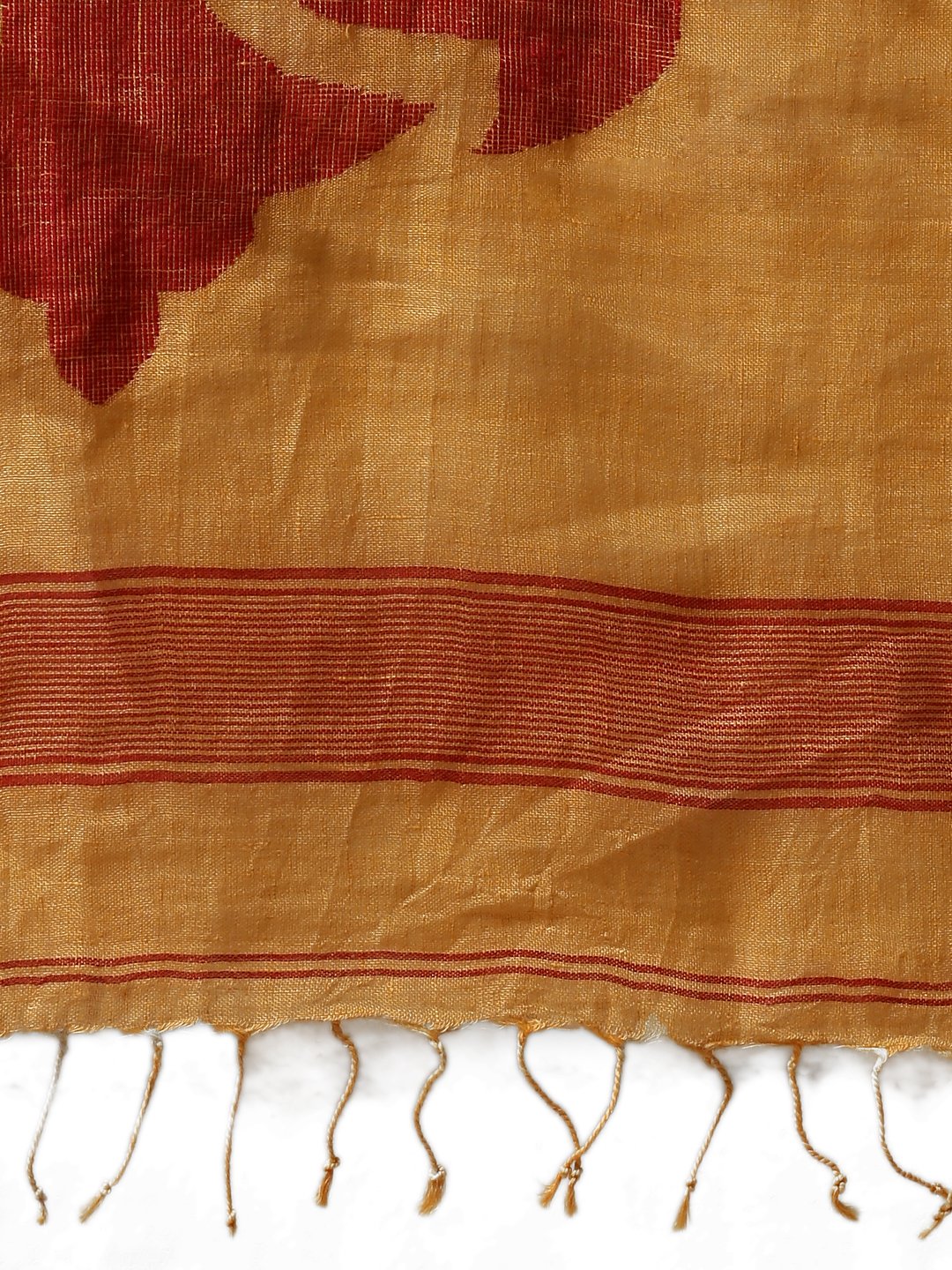 Yellow orange jamdani linen handloom saree