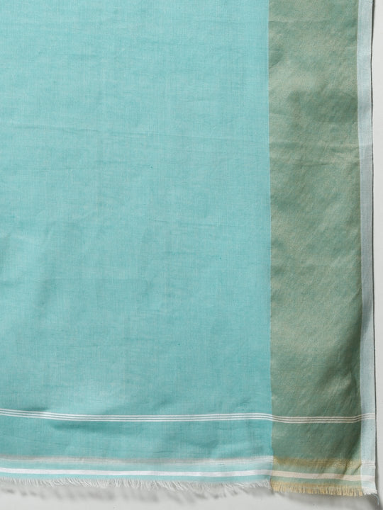 Aqua blue jamdani handloom cotton saree