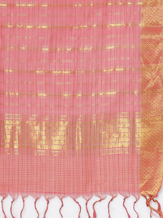 Coral pink mangalgiri cotton saree