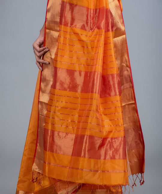 Orange handwoven maheshwari cotton silk saree