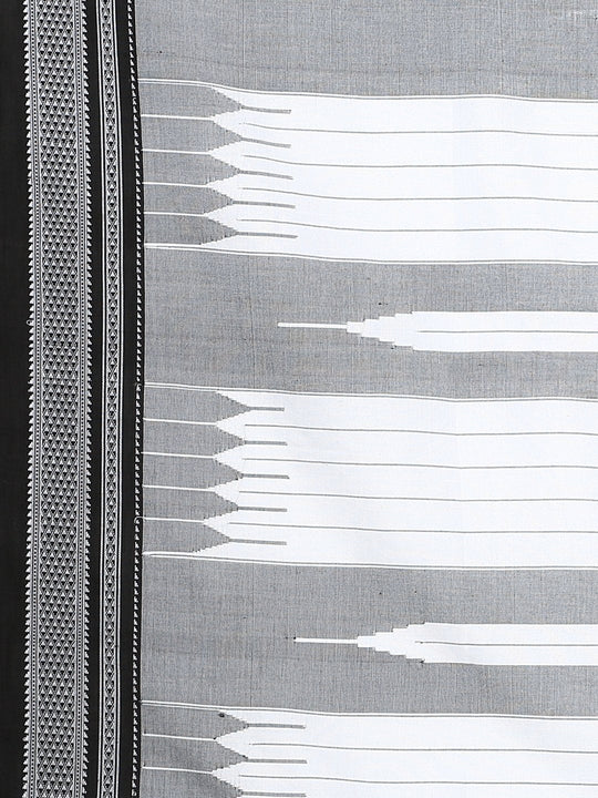 Grey striped white ilkal cotton saree