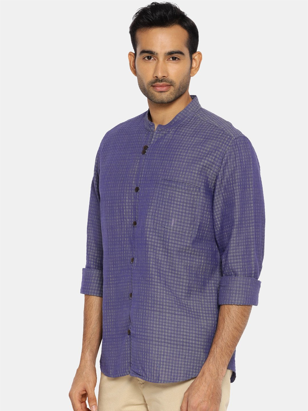 Lavender blue mandarin collar shirt