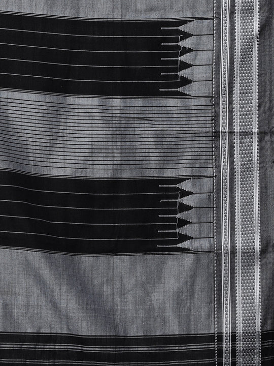 Black grey ilkal handloom cotton saree