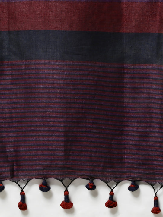 Navy blue cotton linen handloom saree