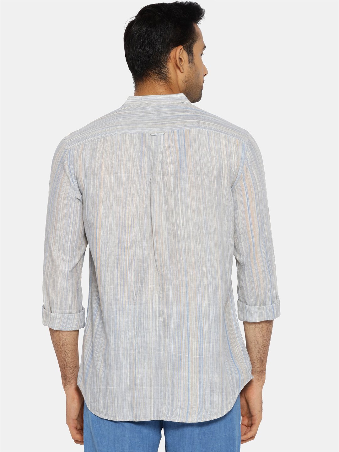 Light blue striped mandarin collar shirt