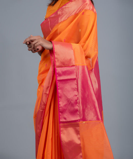 Orange pink handwoven maheshwari cotton silk saree