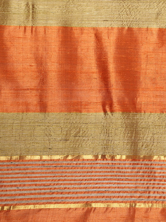 Plain orange tussar silk saree
