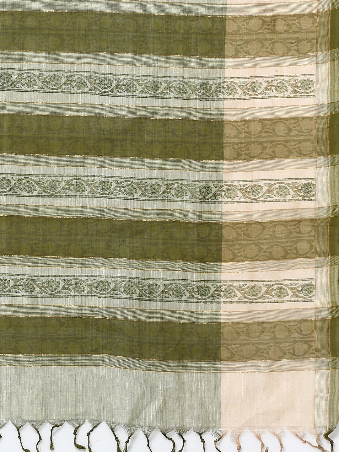 Light green block print cotton saree