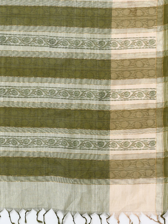 Light green block print cotton saree