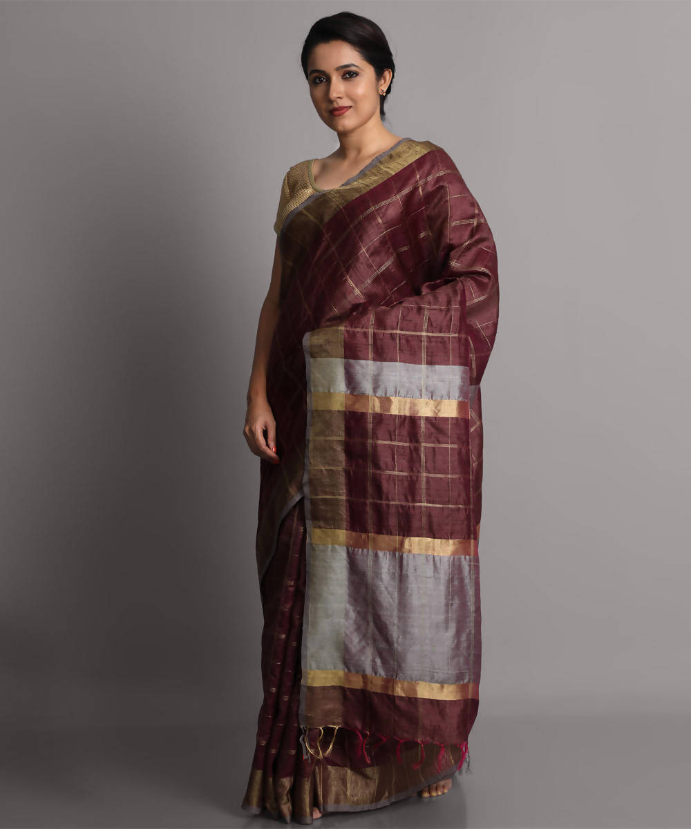 Mauve handwoven tussar silk saree