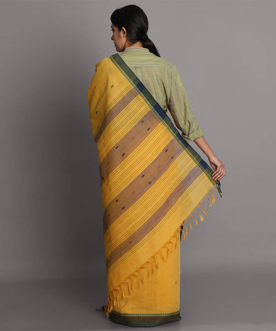 Yellow cotton jamdani handwoven saree