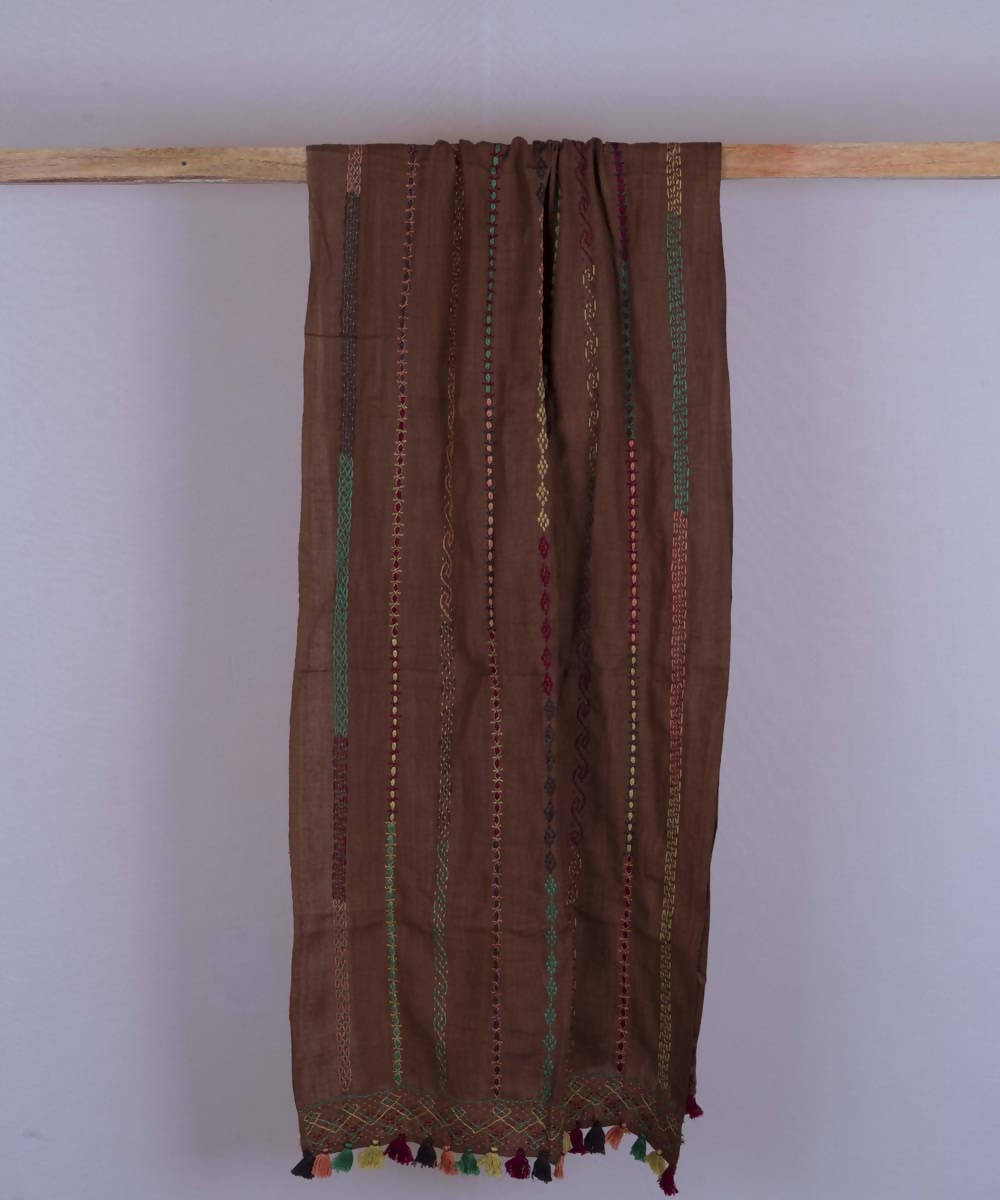 Brown lambani hand embroidered cotton stole