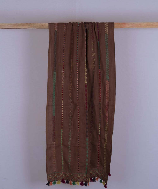Brown lambani hand embroidered cotton stole