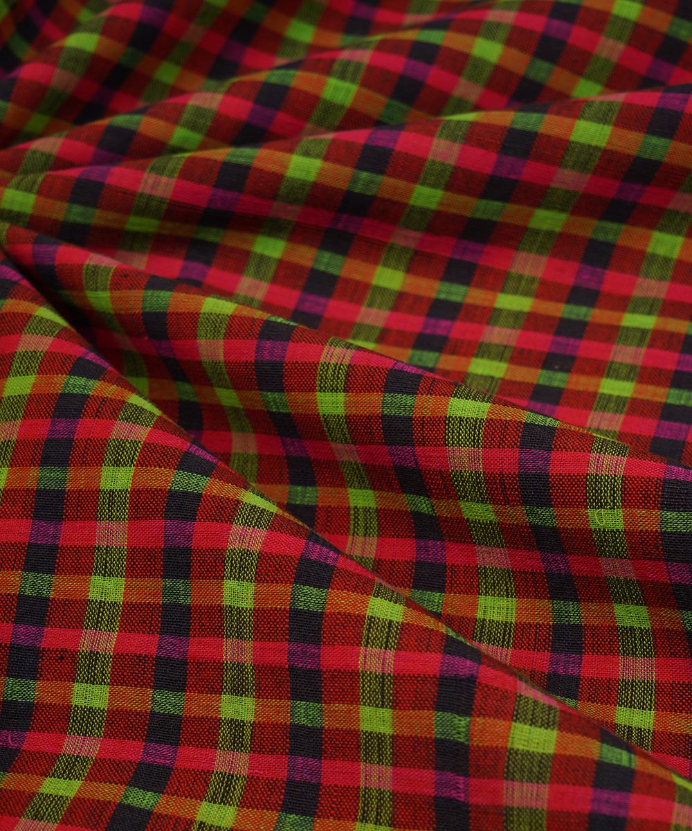 3m Multicolour hand woven checks cotton mangalgiri kurta material