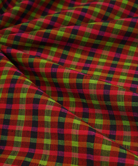 3m Multicolour hand woven checks cotton mangalgiri kurta material