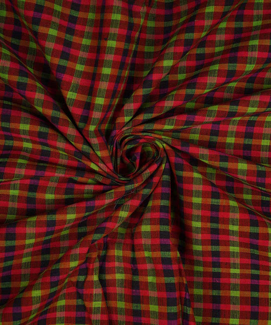 3m Multicolour hand woven checks cotton mangalgiri kurta material
