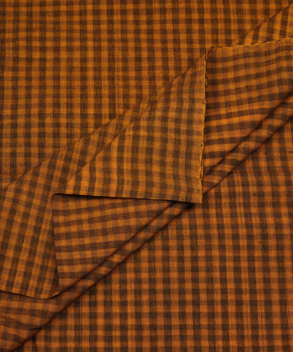2.5m Brown handwoven checks cotton mangalgiri kurta material