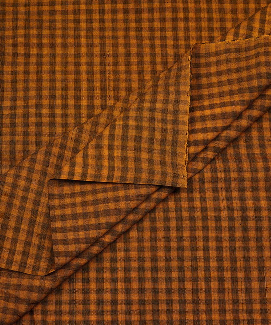 2.5m Brown handwoven checks cotton mangalgiri kurta material