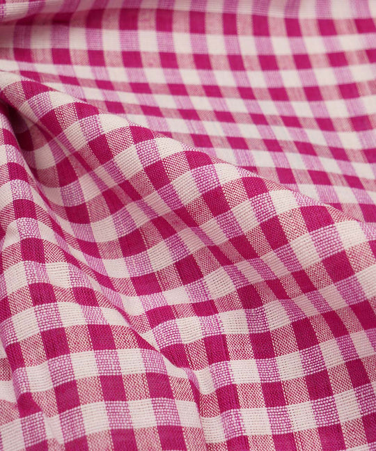 Magenta white handwoven checks cotton mangalgiri fabric