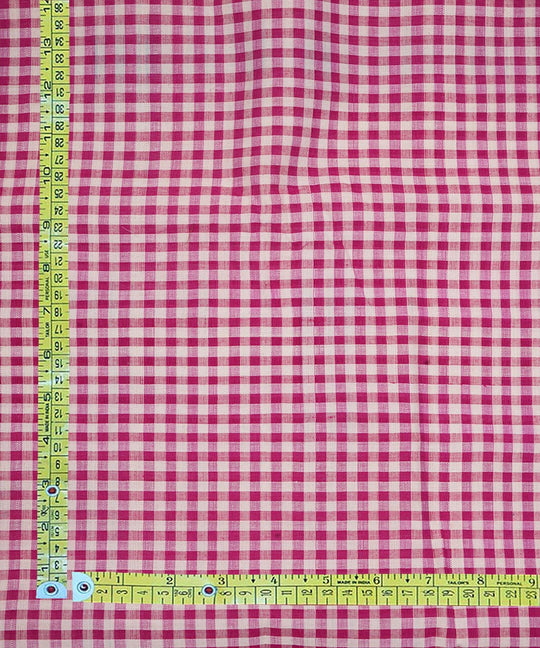Magenta white handwoven checks cotton mangalgiri fabric