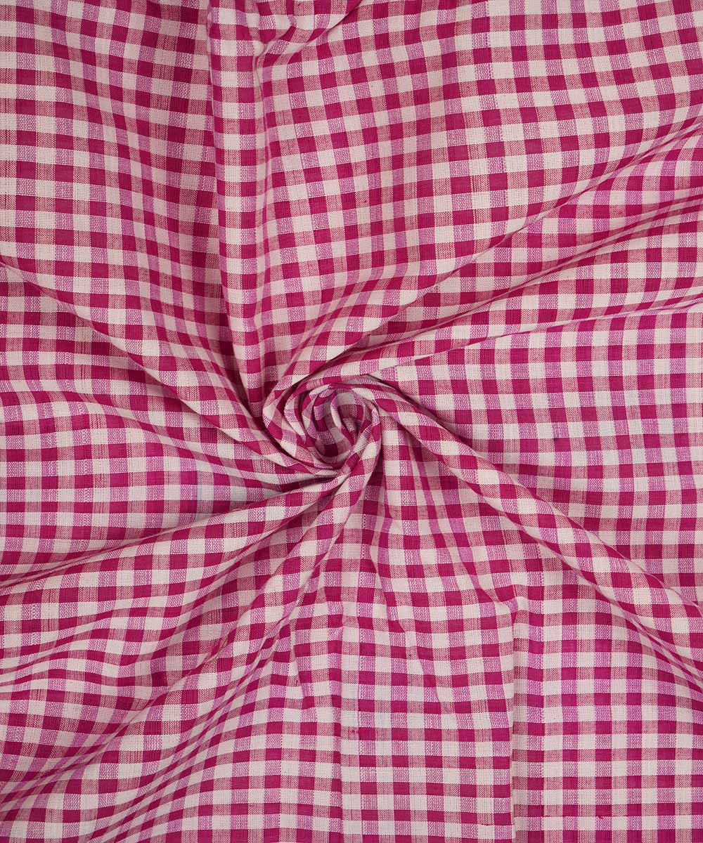Magenta white handwoven checks cotton mangalgiri fabric