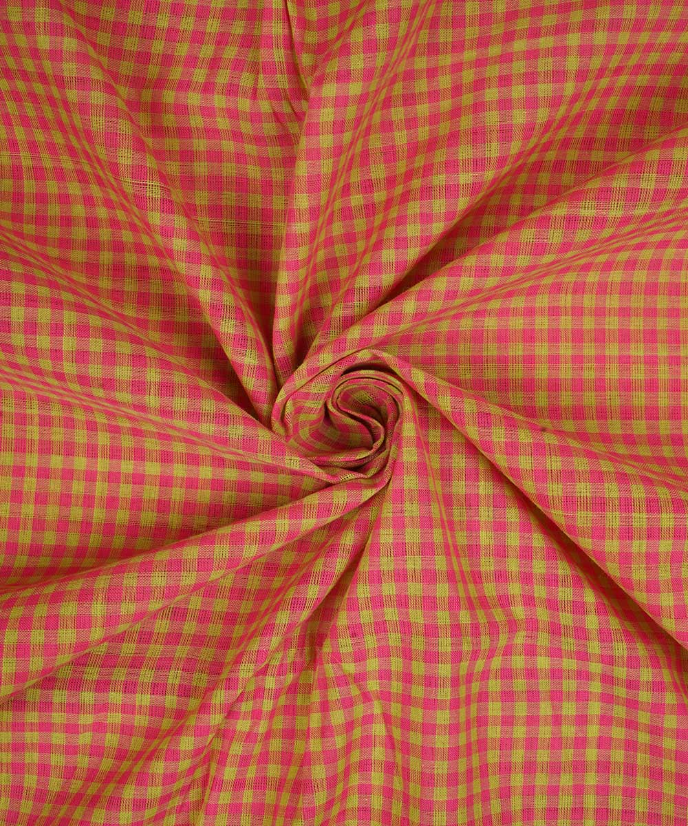 2.5m Green pink handwoven checks cotton mangalgiri kurta material