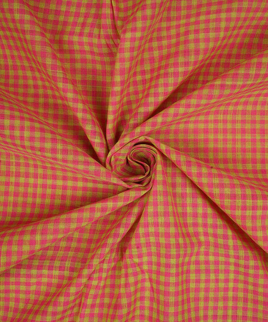 2.5m Green pink handwoven checks cotton mangalgiri kurta material