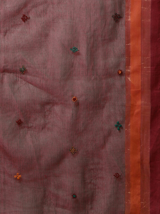 Red maroon hand embroidery cotton saree