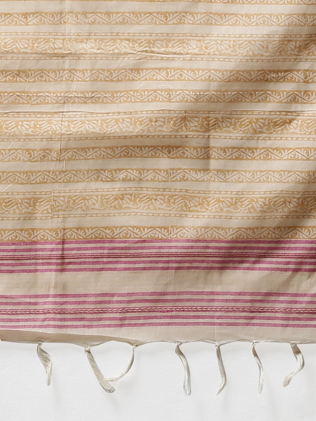 Cream brown handblock printed cotton saree