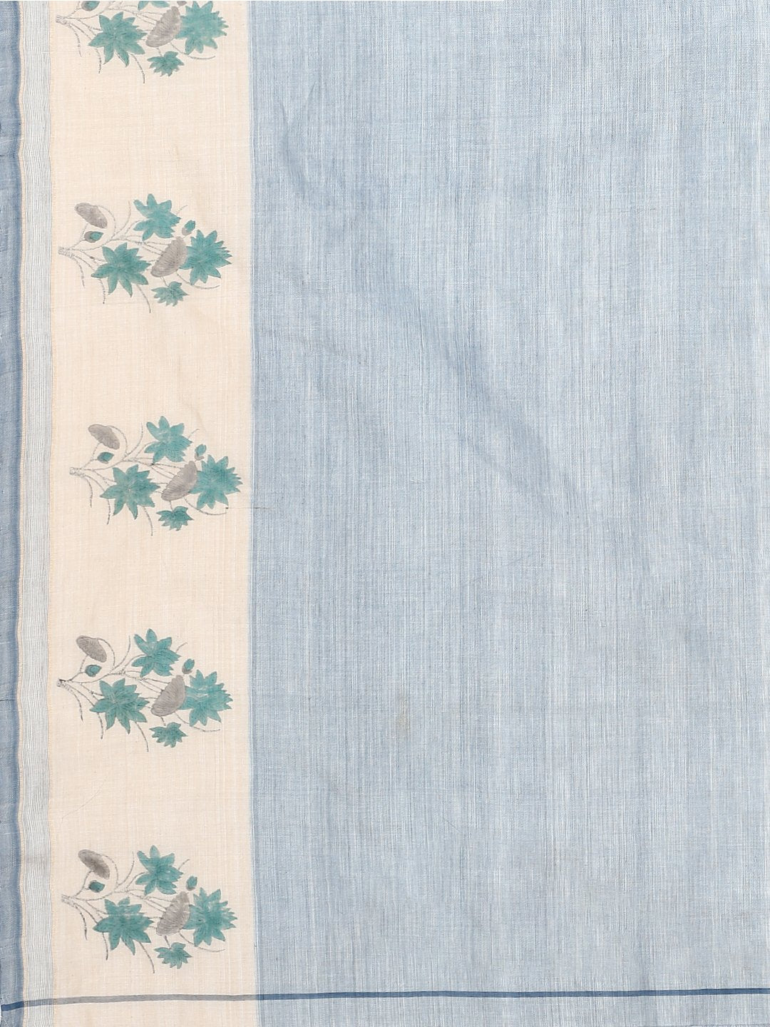 Powder blue block print cotton saree