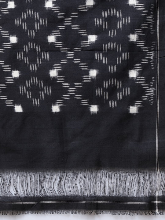Black pochampally ikat handloom cotton saree