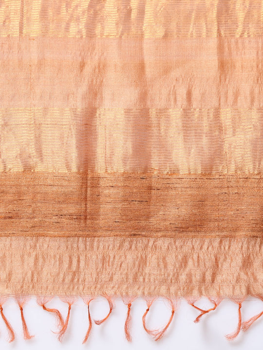 Light orange handloom tussar silk saree