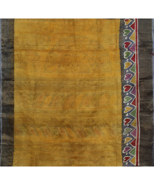 Blue mulberry silk hand painted batik saree