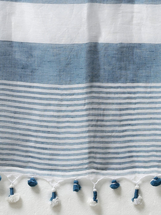 White handloom cotton linen saree