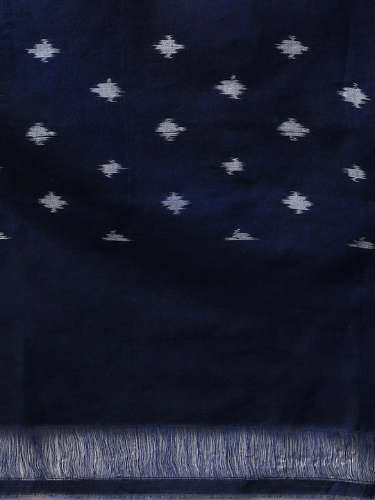 Blue green ikat handloom cotton saree