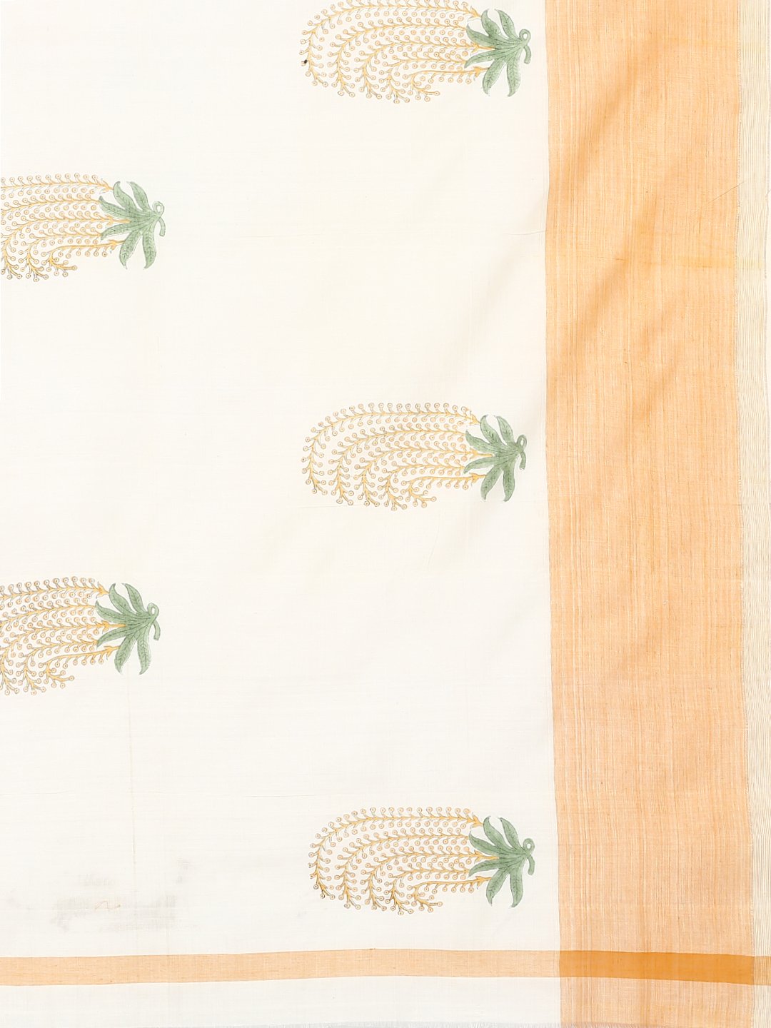 White block print cotton saree
