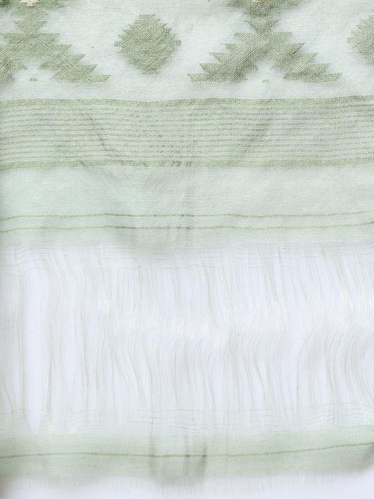 Sage green handloom jamdani cotton silk saree
