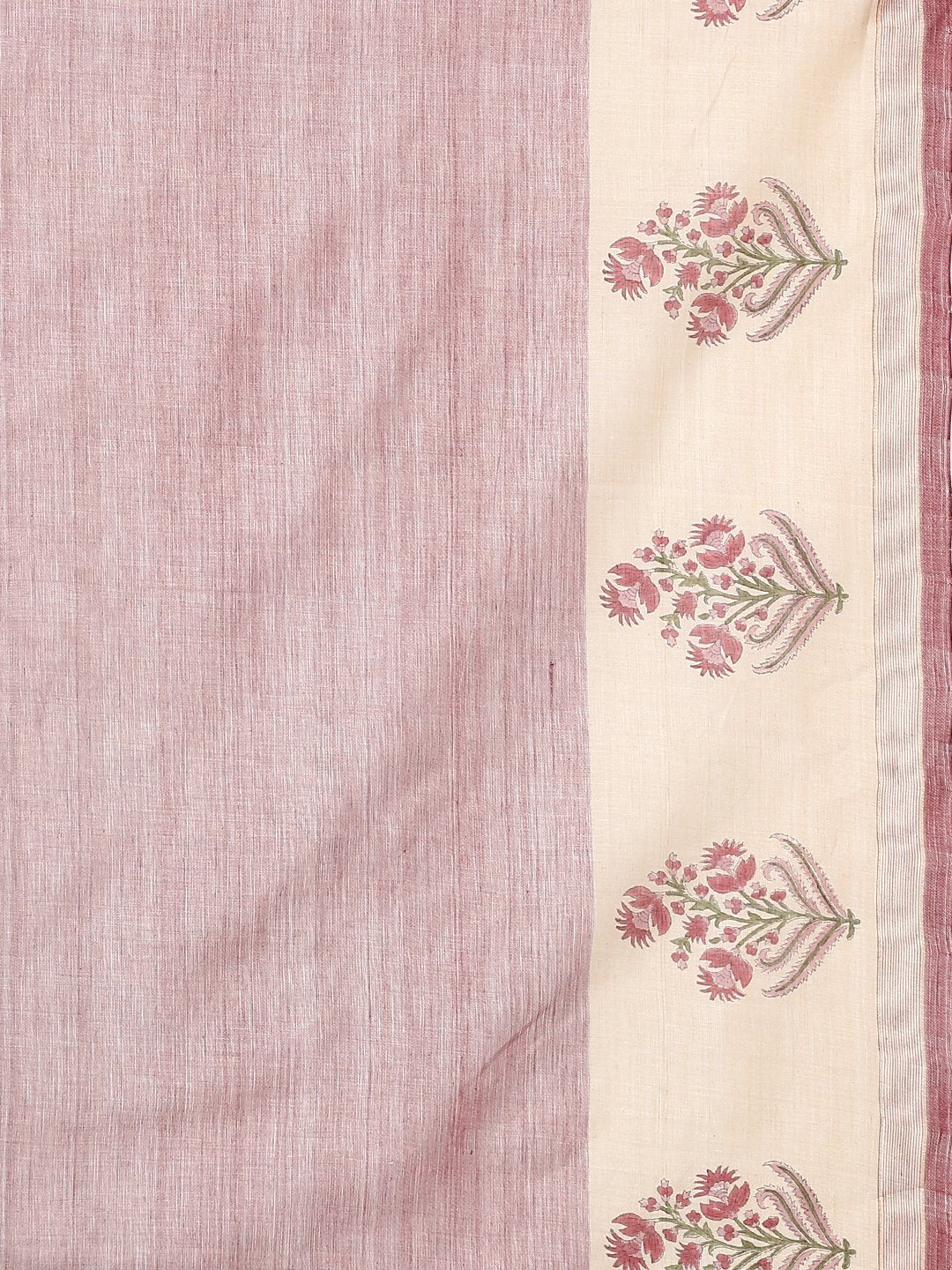 Light maroon block print cotton saree