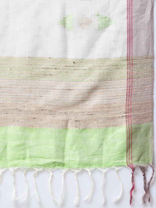 Light Green Handloom Jamdani Linen Saree