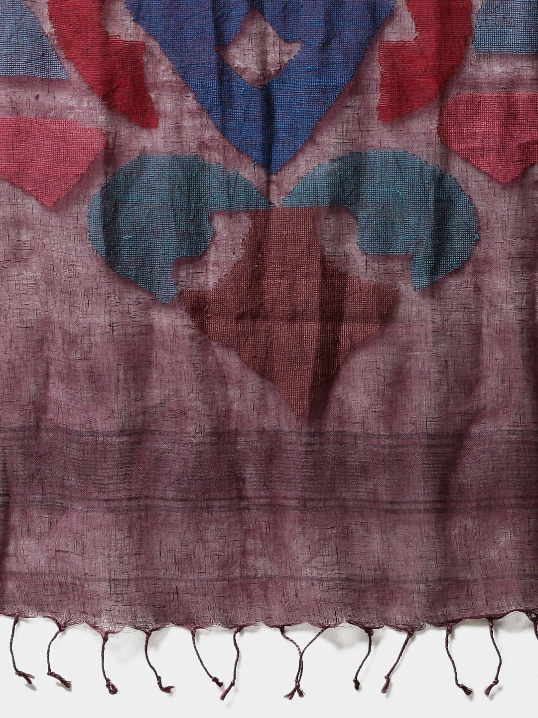 Wine color jamdani handloom linen saree