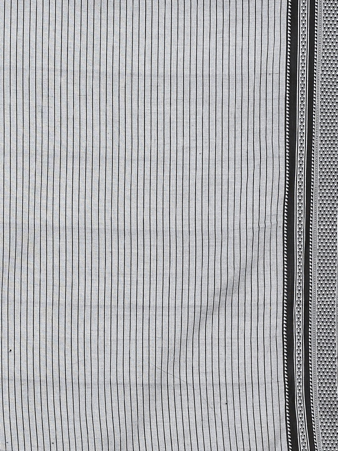 Grey striped white ilkal cotton saree